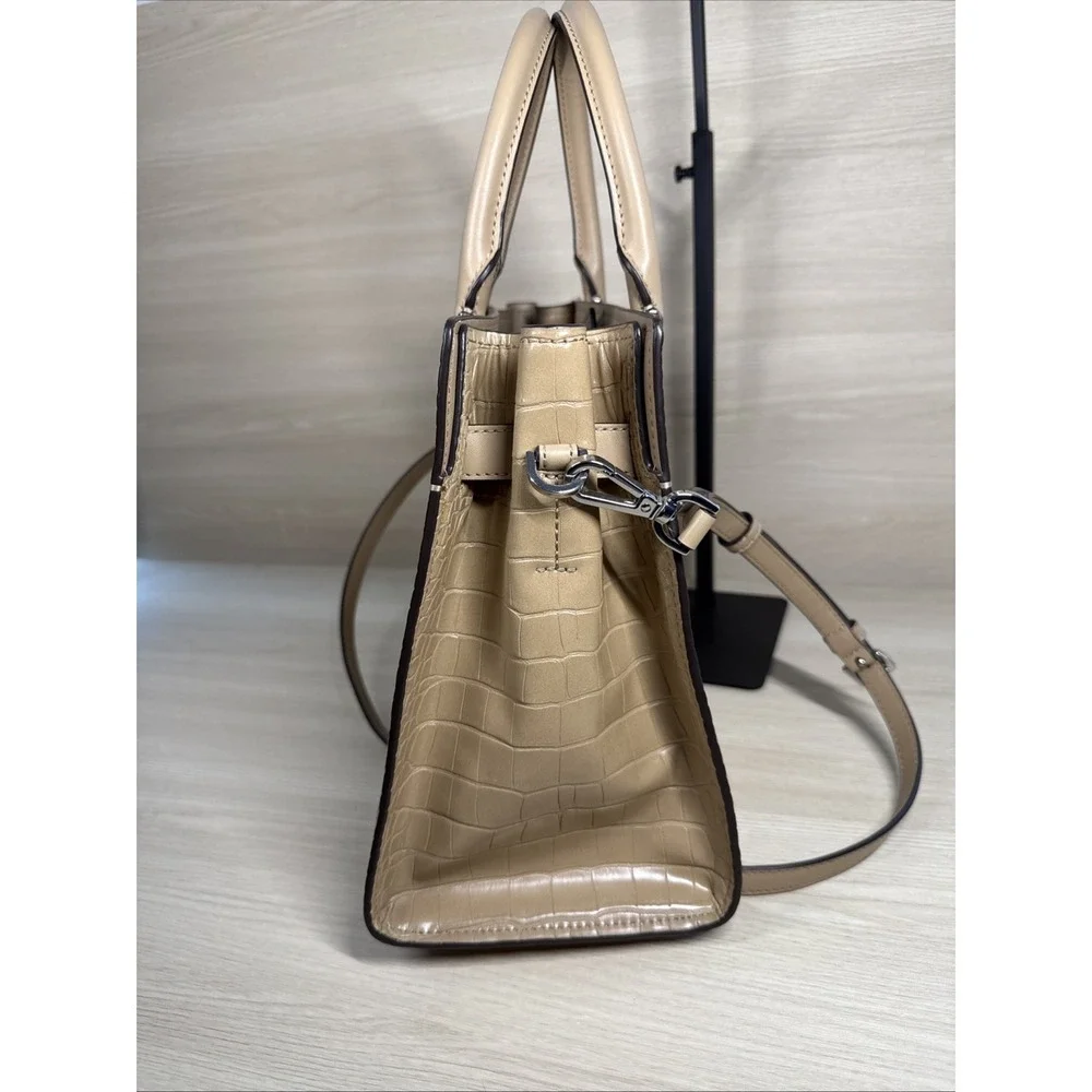 MICHAEL KORS HAMILTON MEDIUM‎ SATCHEL SHOULDER CROSSBODY BAG ALLIGATOR BEIGE